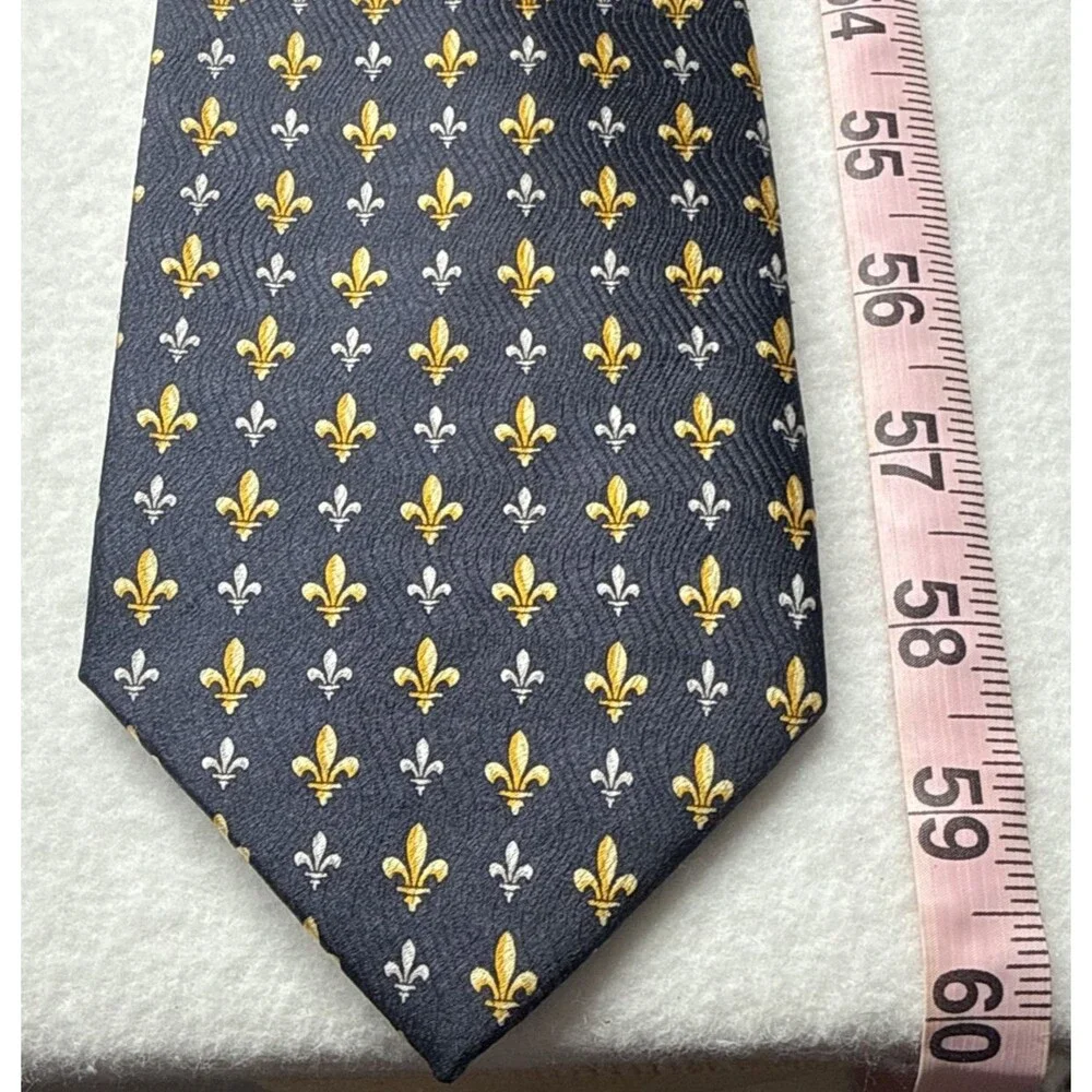 Roger L Paris 100% Silk Tie Black Gold Fleur De Lis Made in France Necktie